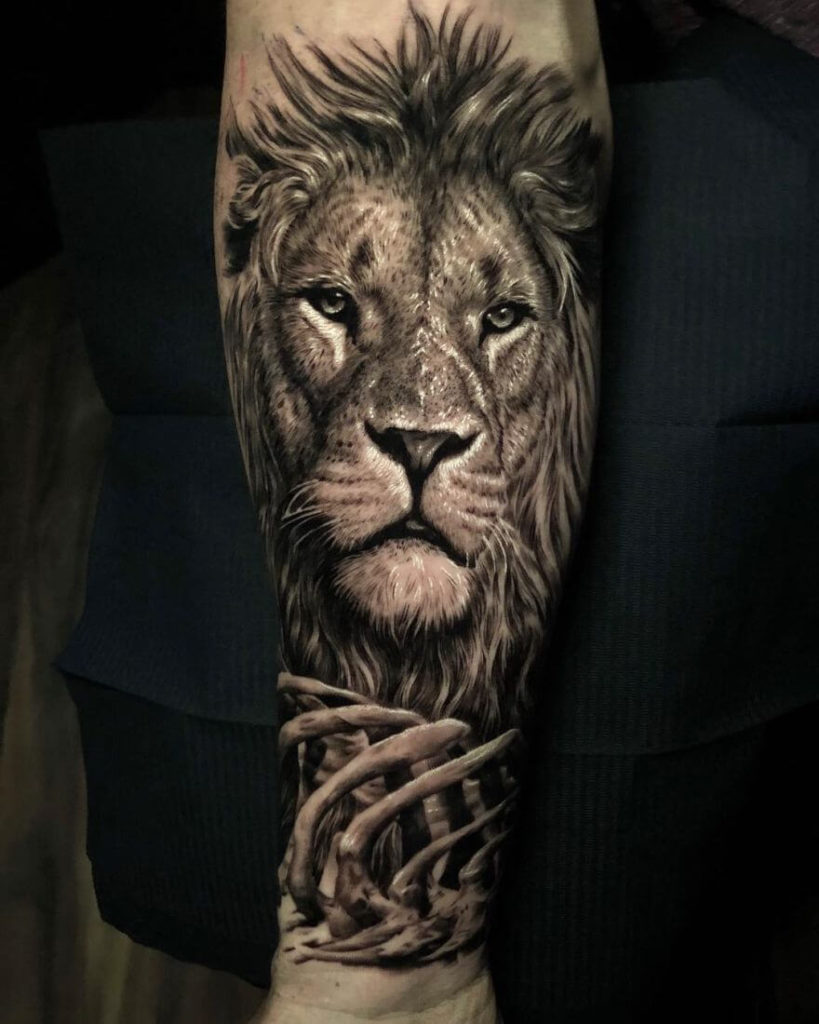 Lion realistic tattoo Black and Grey
