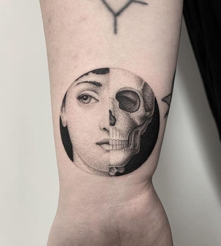 Minimalist Surrealism Face Tattoo