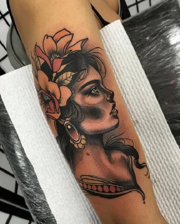 Neo Traditional Female Face Tattoo