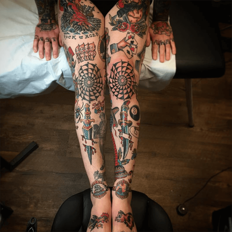 Neo Traditional Full Leg Tattoos