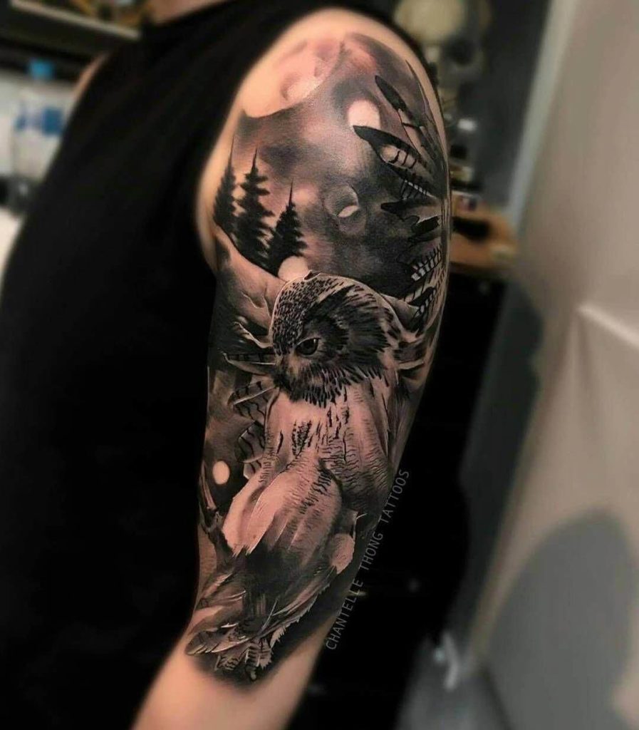 Owl realistic tattoo