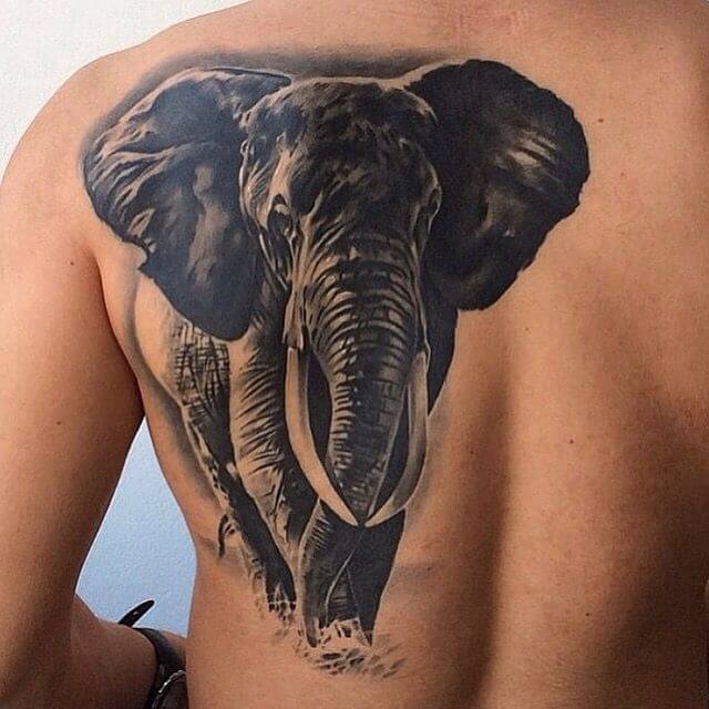 Realistic elephant black and grey tattoo
