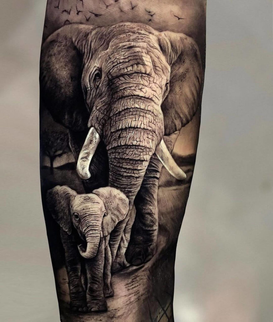 Realistic elephant tattoo