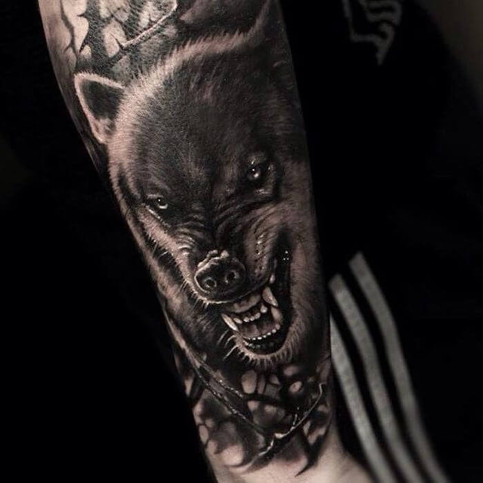 Wolf realistic tattoo